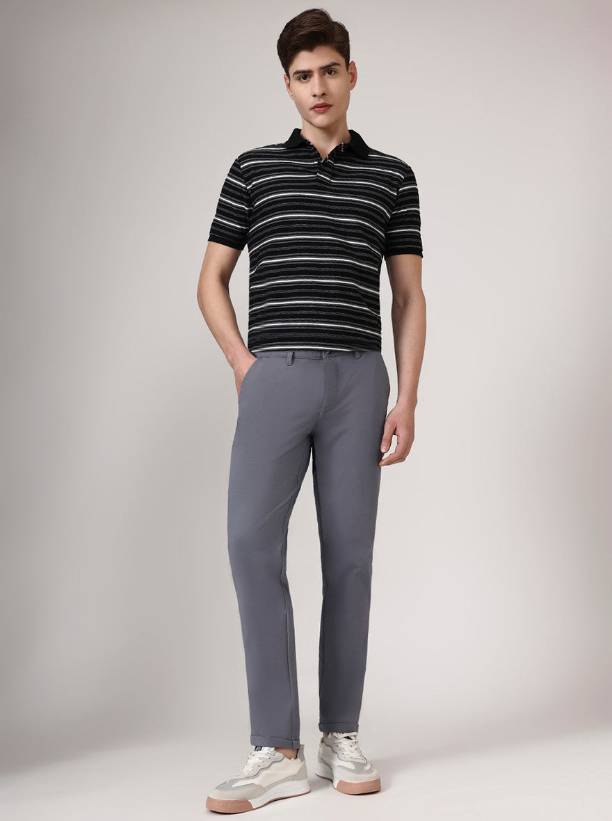 Grey Solid Neo Fit Casual Trouser | Greenfibre