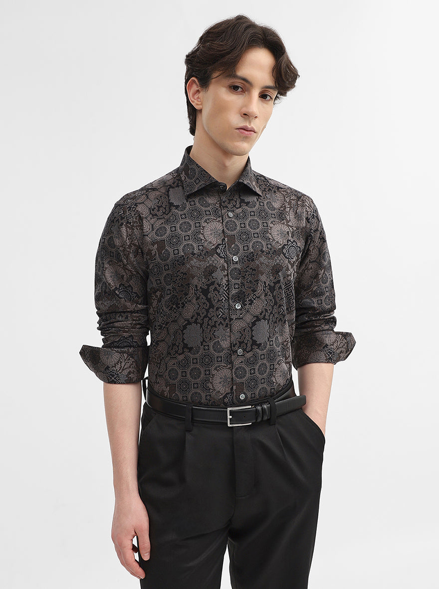 Black & Brown Printed Slim Fit Formal Shirt | JadeBlue Super Luxe