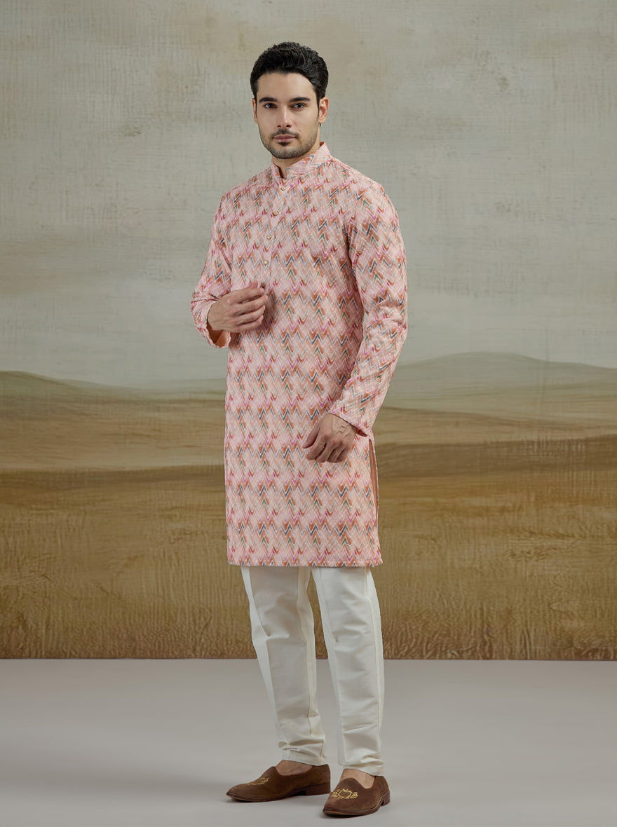 Peach Printed Kurta Pajama | Azania