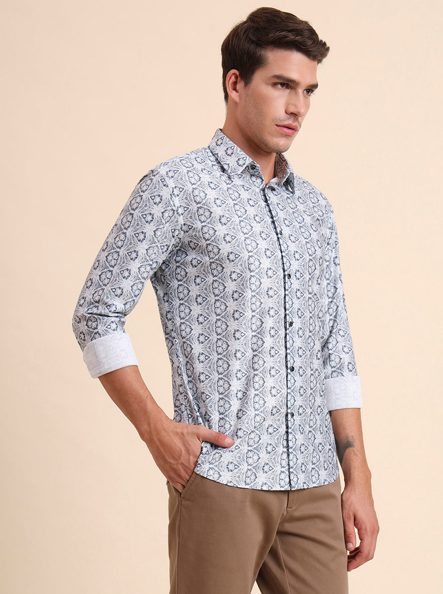 Grey Printed Slim Fit Party Wear Shirt | Wyre