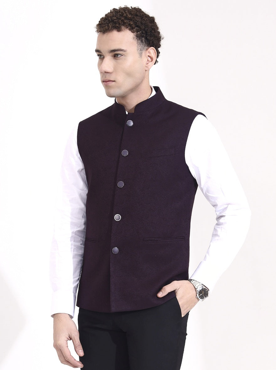 Wine Printed Regular Fit Waistcoat | Wyre