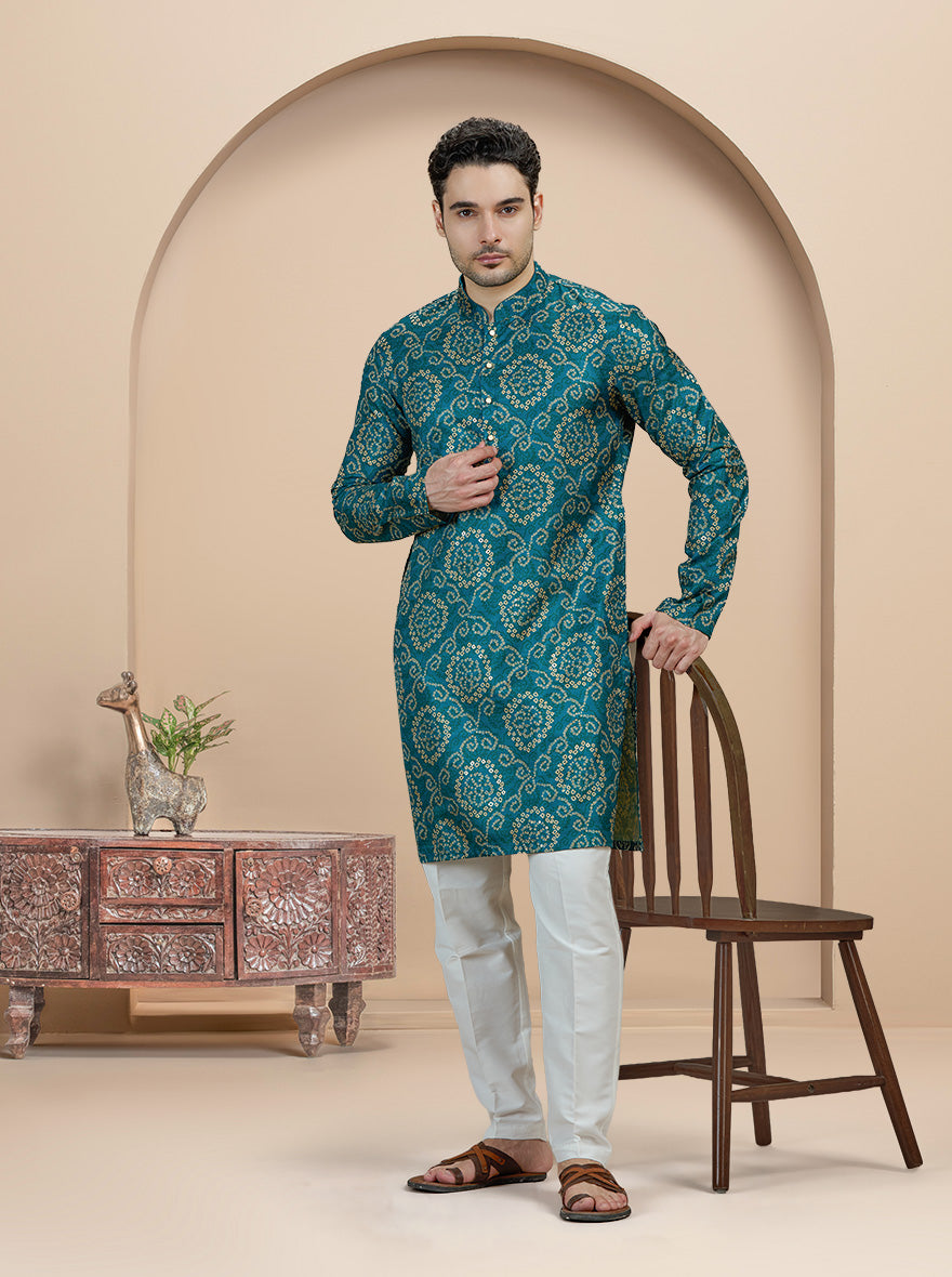 Teal Printed Kurta | The Kurta Company