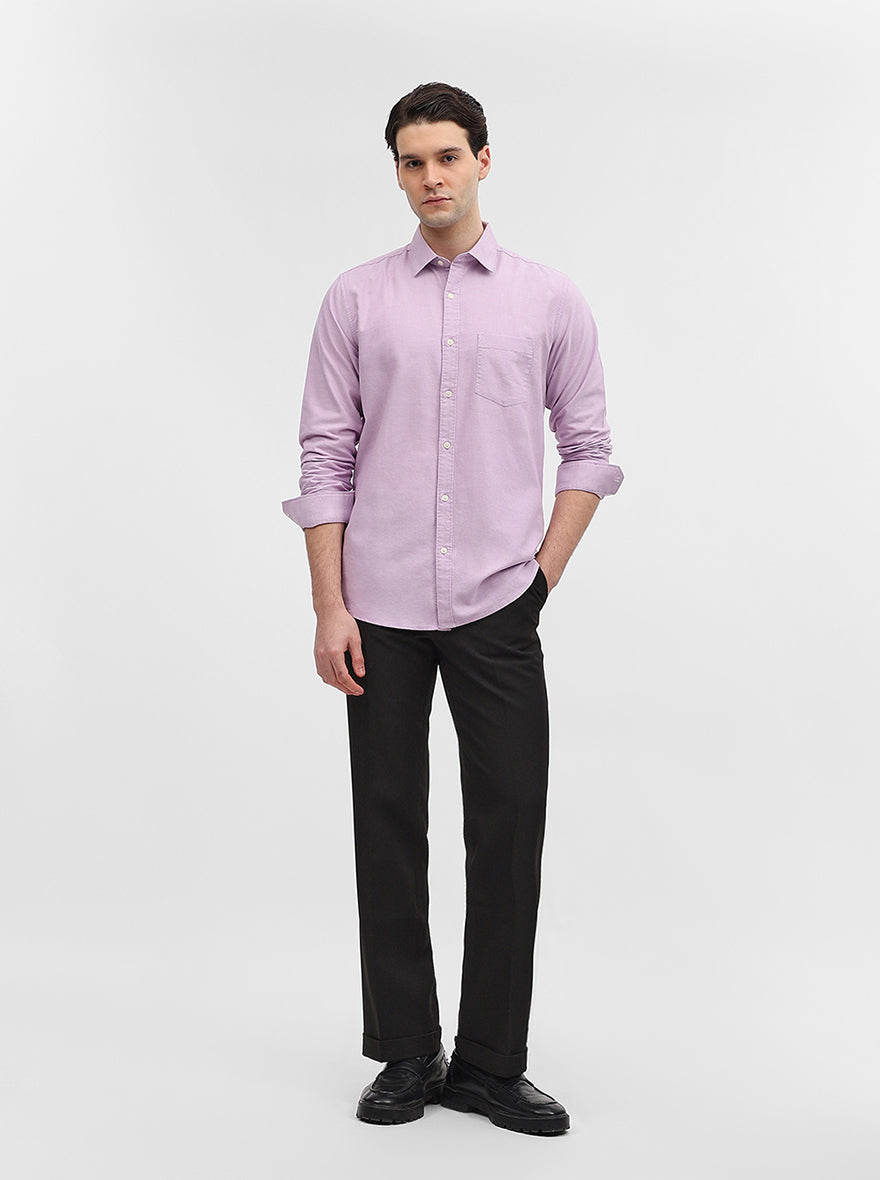 Lilac Purple Solid Slim Fit Casual Shirt | JadeBlue