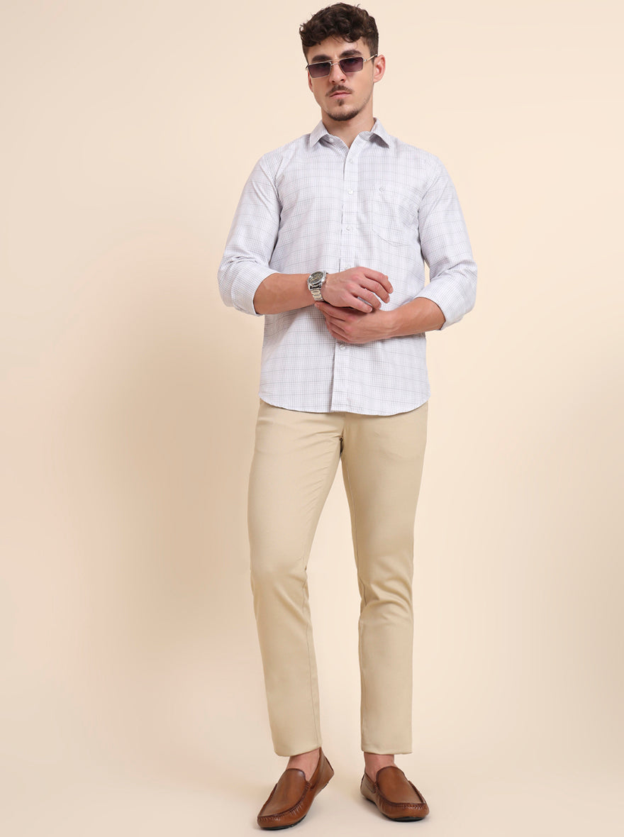 Beige Solid Uno Fit Casual Trouser | JadeBlue