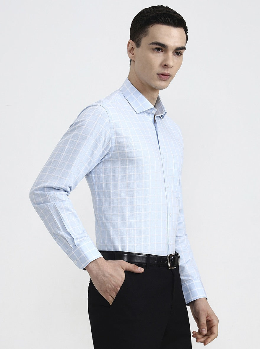 Blue & White Checked Regular Fit Formal Shirt | Metal