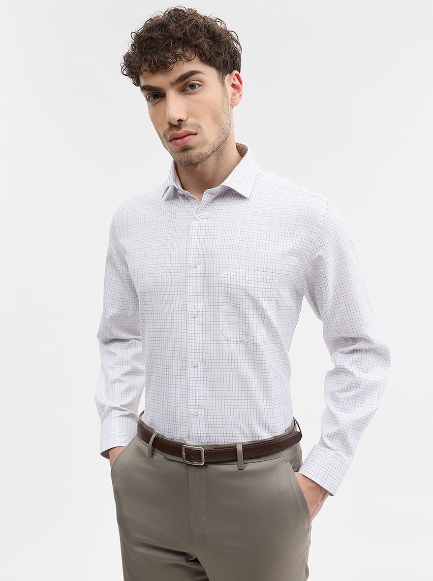 White & Blue Checked Regular Fit Formal Shirt | Greenfibre