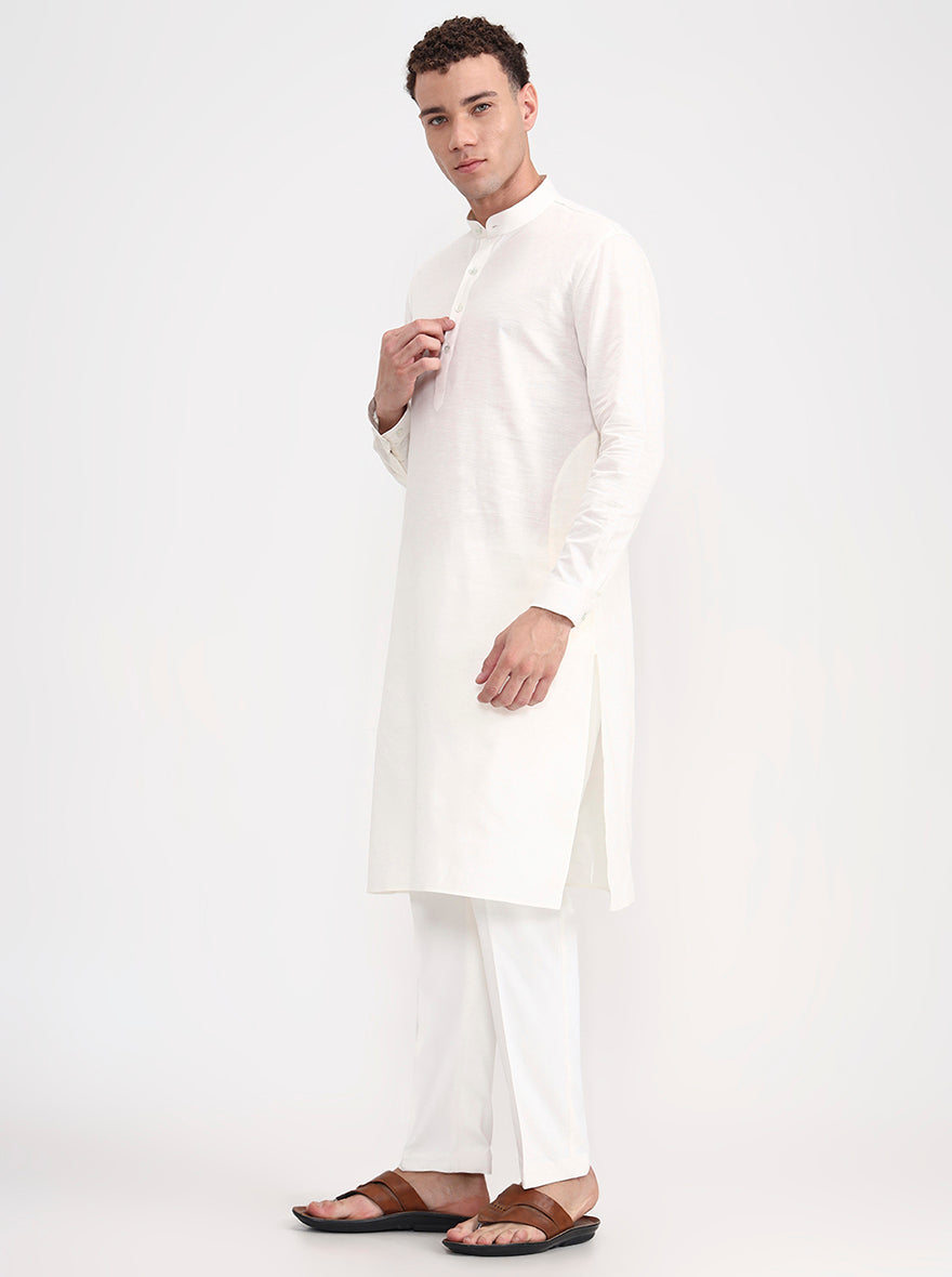 Cream Solid Regular Fit Modi Kurta | JadeBlue
