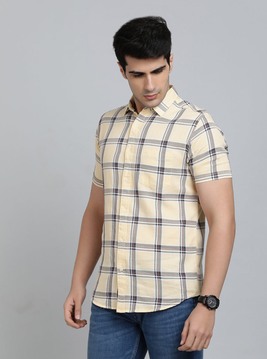 Yellow Checked Slim Fit Casual Shirt | JadeBlue