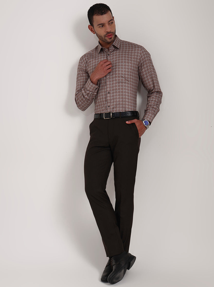 Brown Printed Slim Fit Formal Shirt | Metal