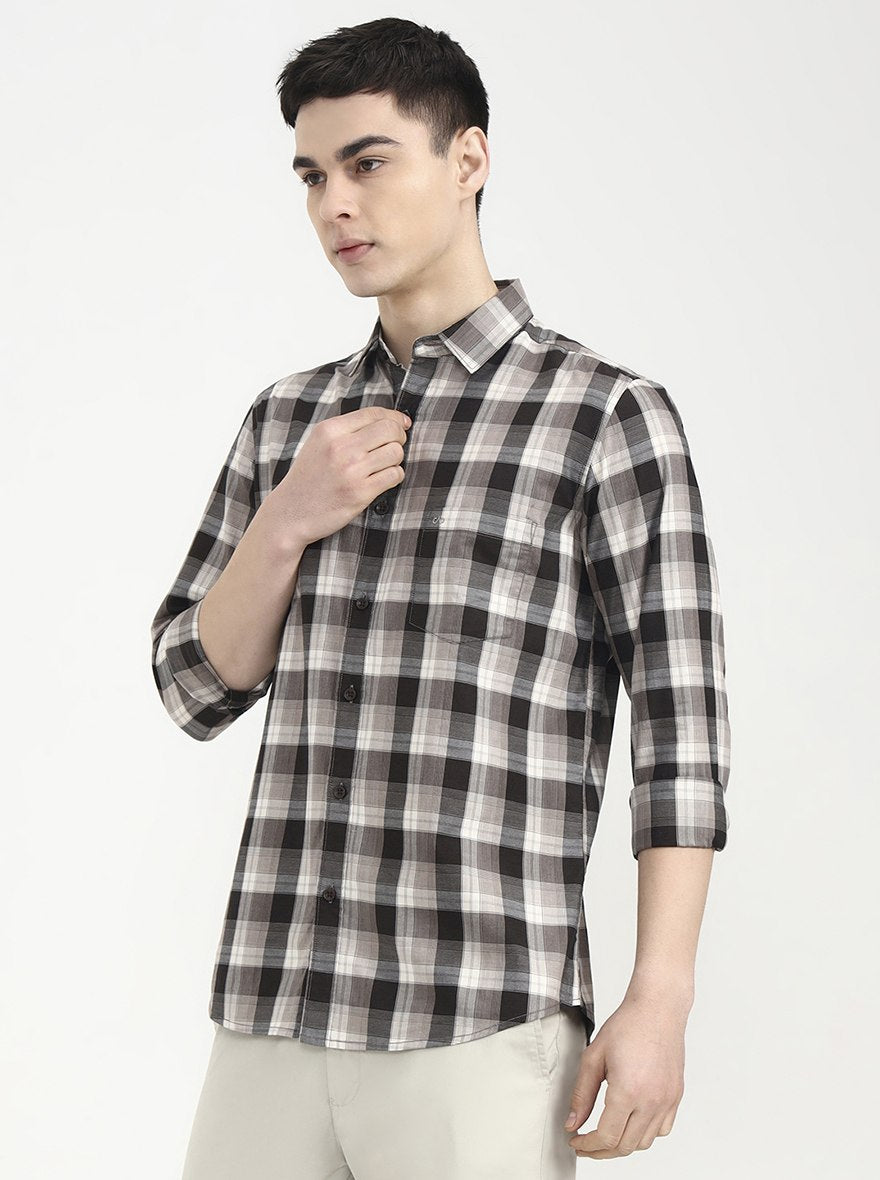Brown Checked Slim Fit Casual Shirt | JadeBlue