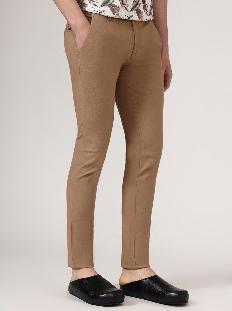 Brown Checked Super Slim Fit Casual Trouser | Greenfibre