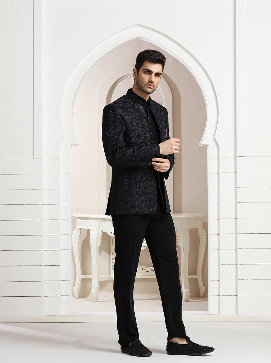 Black & Blue Embroidered Jodhpuri Suit | JadeBlue