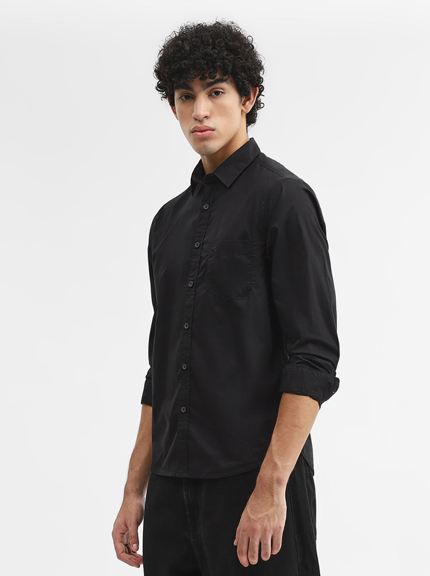 Black Solid Slim Fit Casual Shirt | Greenfibre