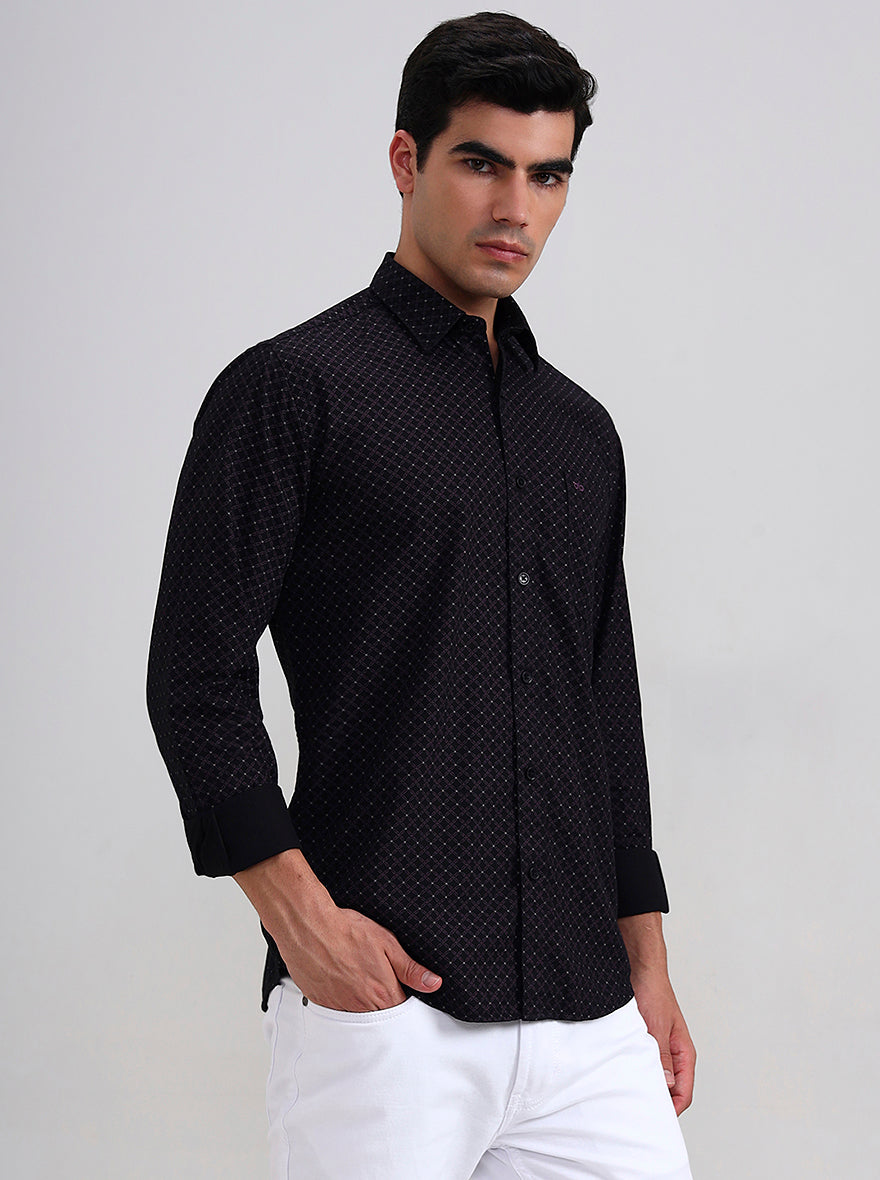 Black & Pink Printed Tailored Fit Semi Casual Shirt | JadeBlue