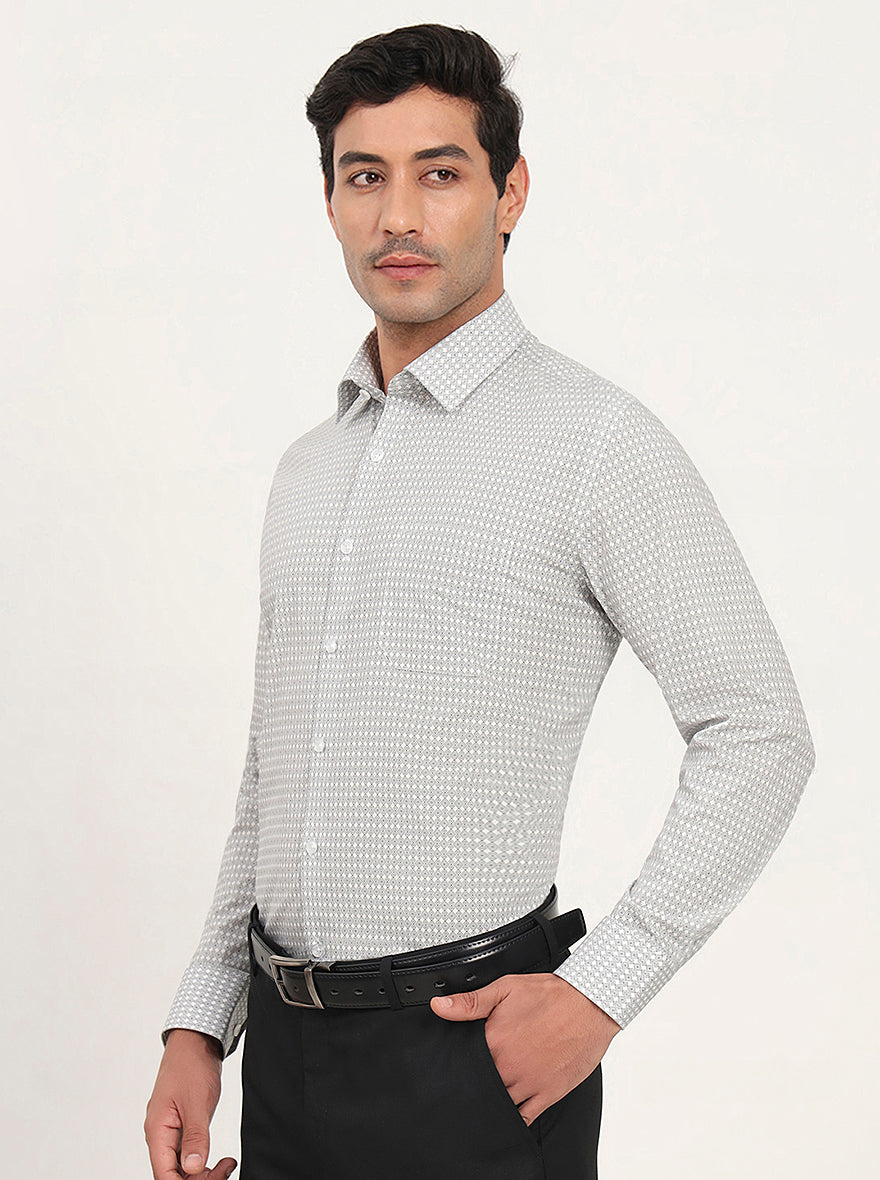 White & Black Printed Regular Fit Formal Shirt | JadeBlue
