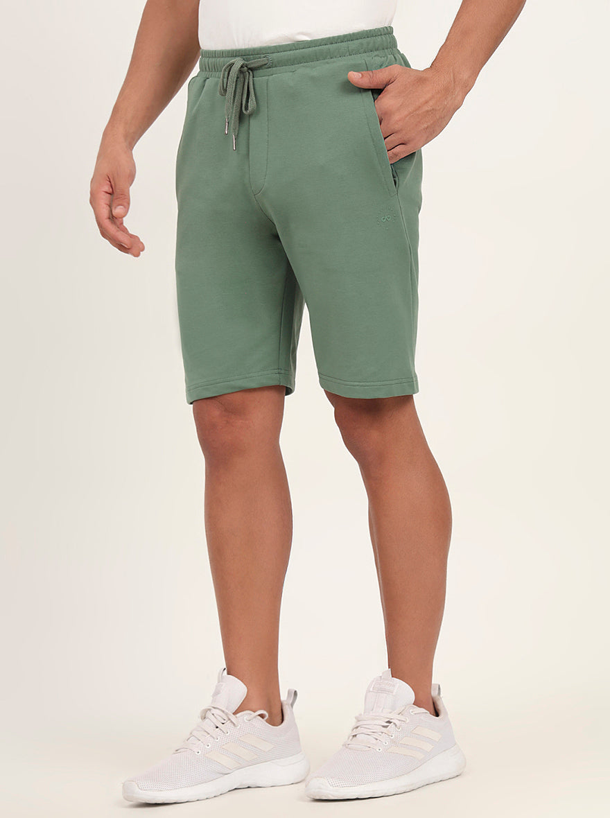 Winter Green Solid Slim Fit Shorts | JadeBlue