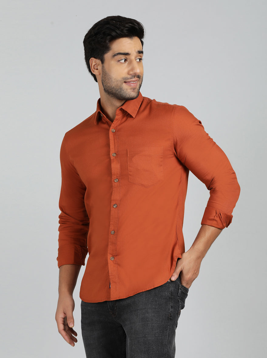 Rust Solid Slim Fit Casual Shirt | Greenfibre