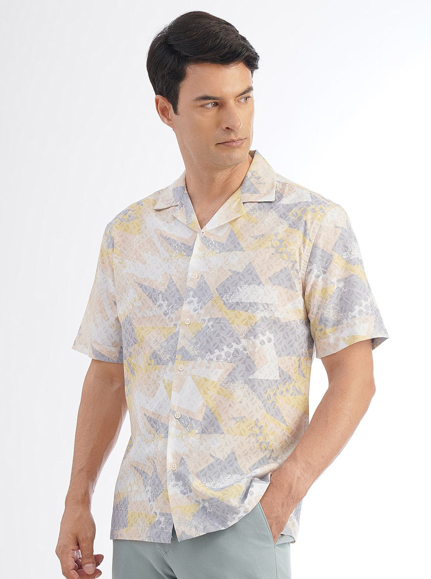 Light Yellow Printed Slim Fit Casual Shirt | JadeBlue