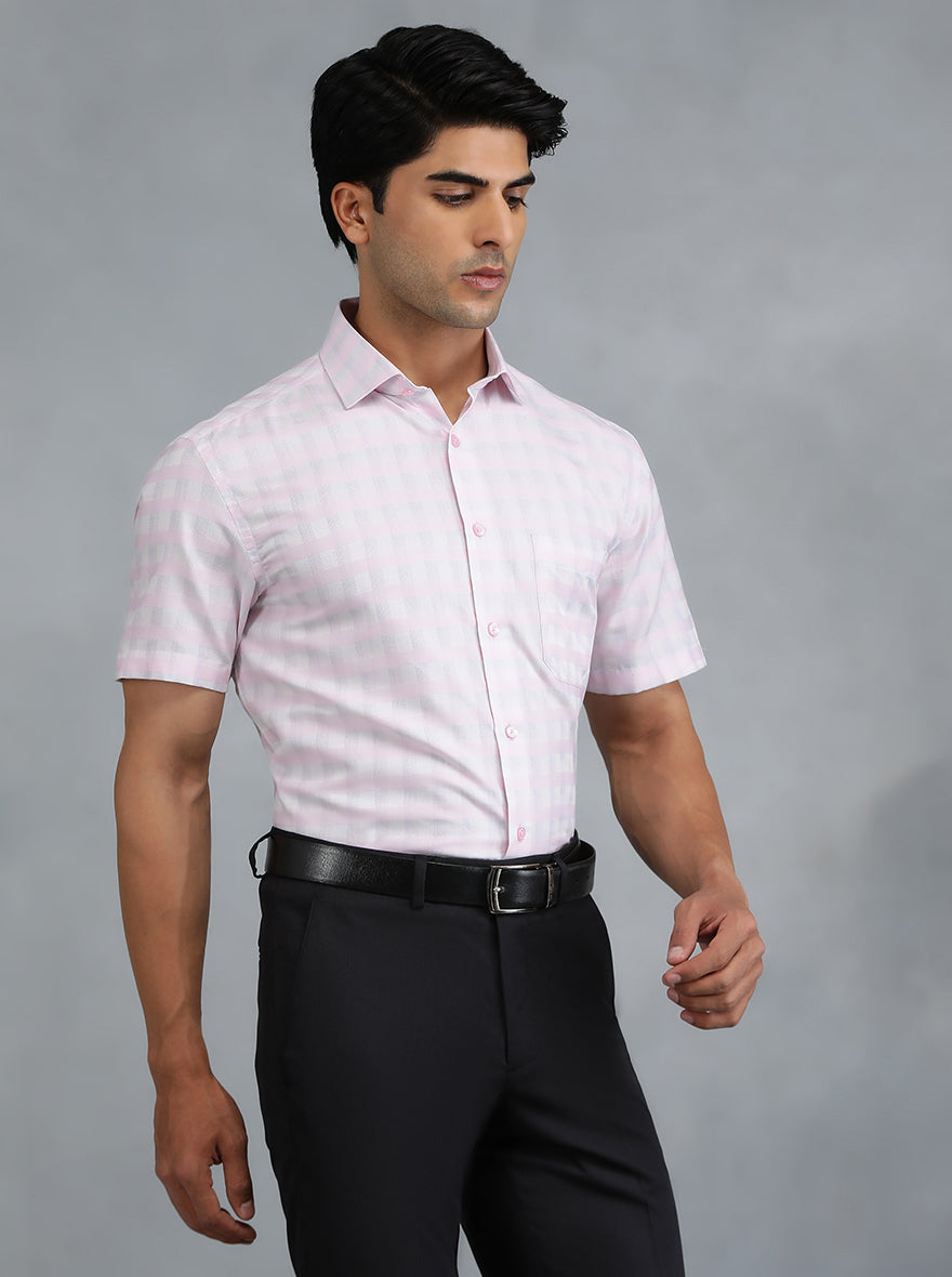 Pink Checked Regular Fit Formal Shirt | Greenfibre
