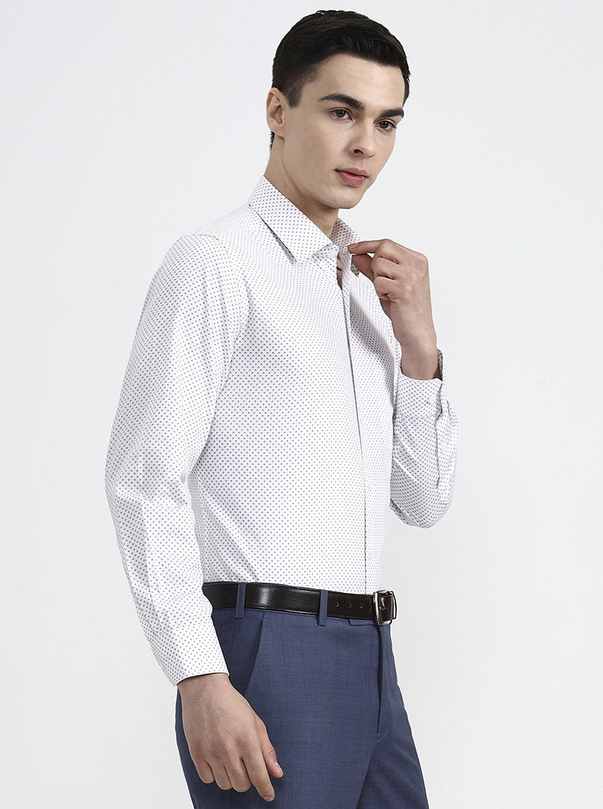 White Printed Regular Fit Formal Shirt | JadeBlue
