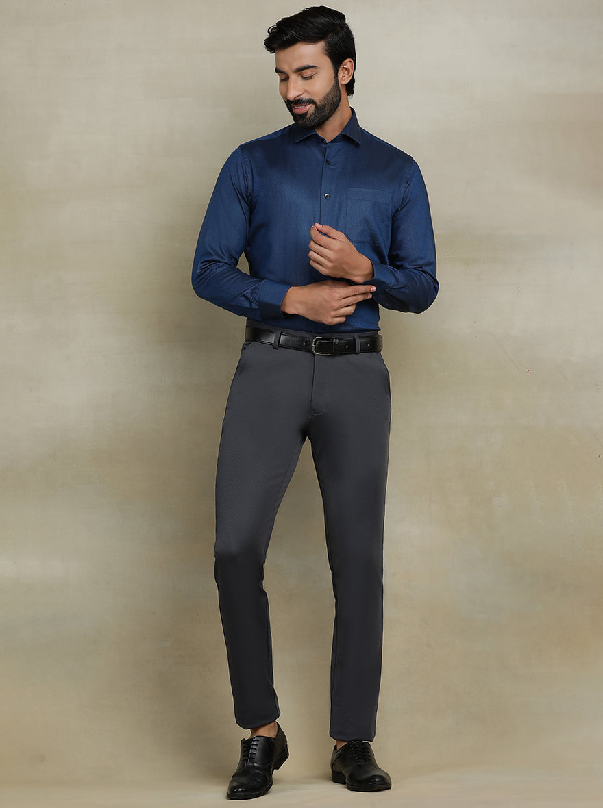 Navy Blue Solid Slim fit Formal Shirt | Metal