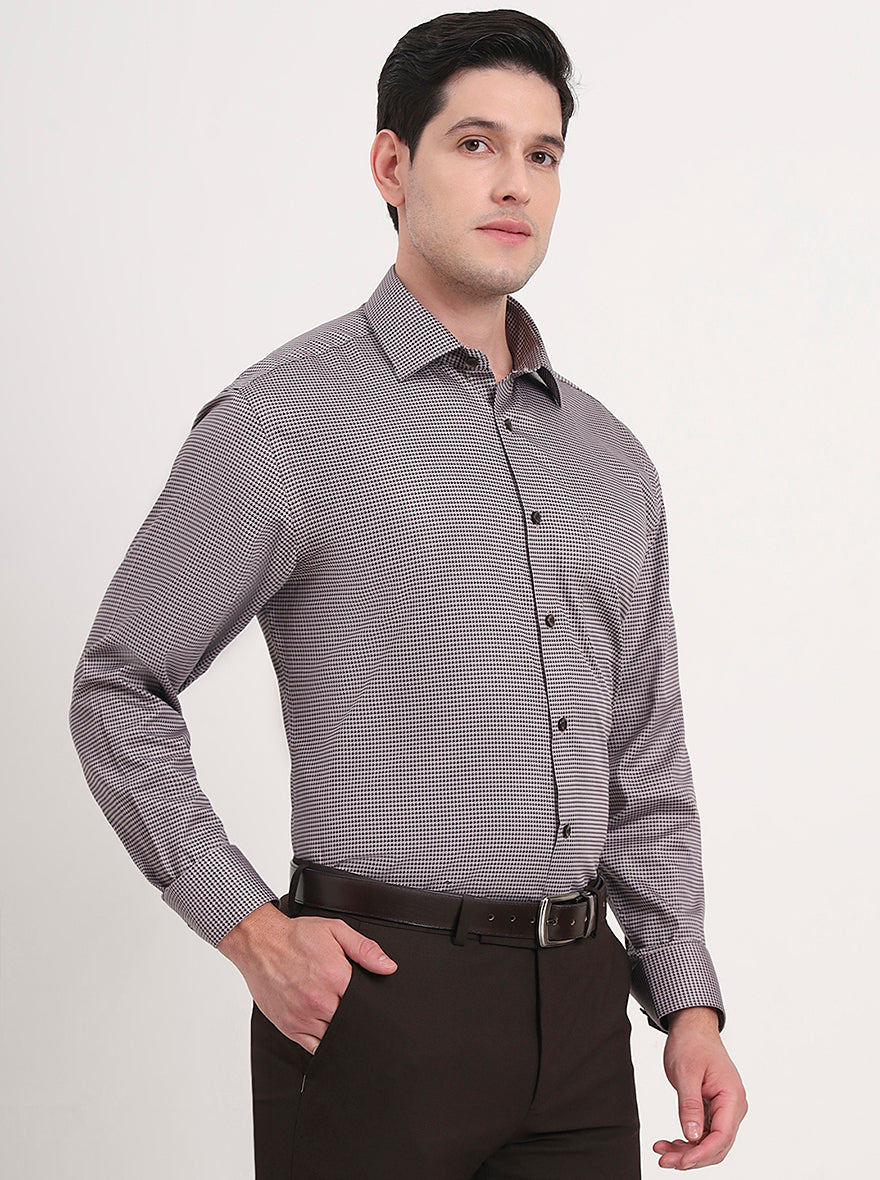 Beige & Brown Printed Regular Fit Formal Shirt | JadeBlue