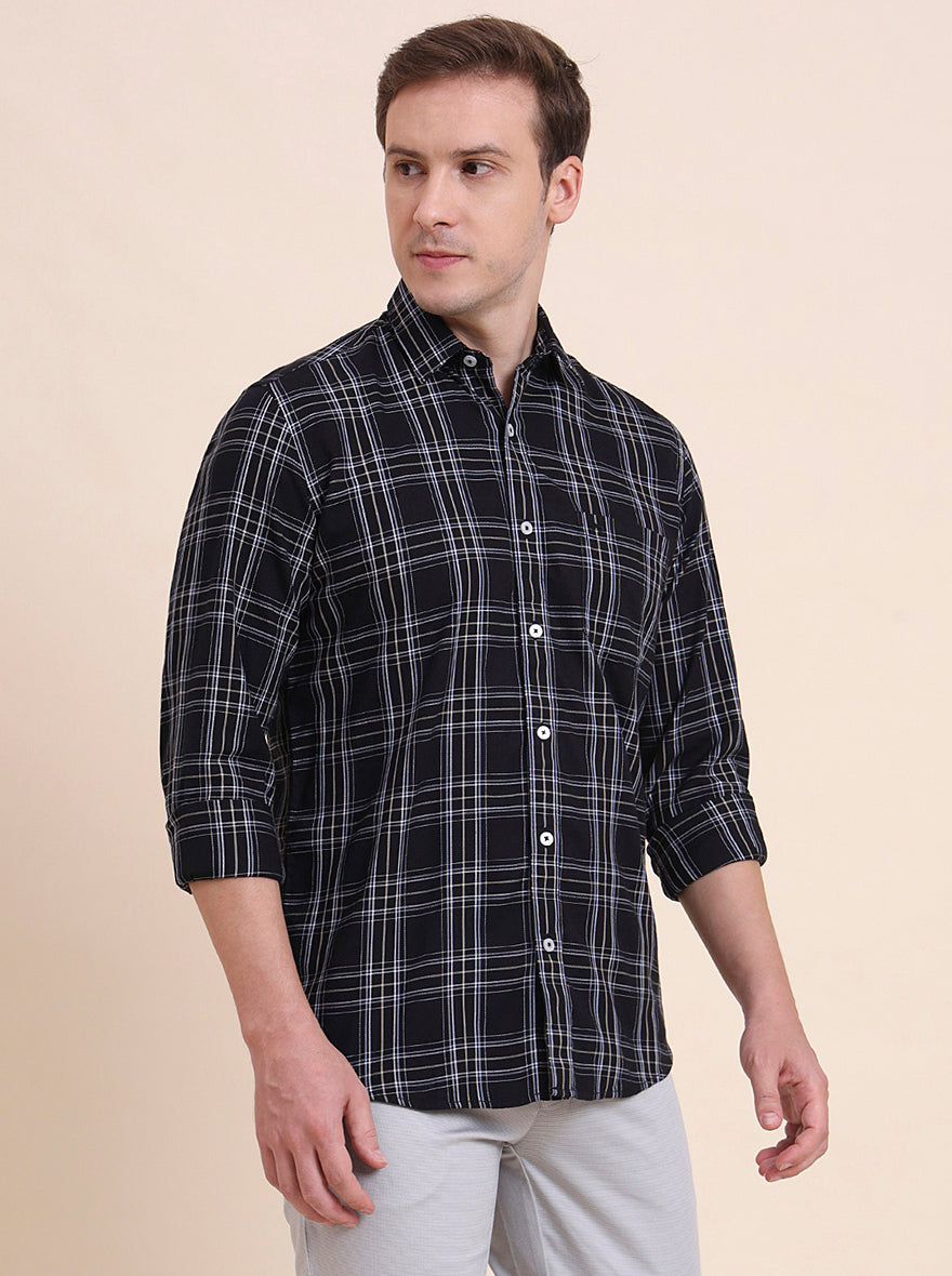 Black Checked Tailored Fit Semi Casual Shirt | JadeBlue