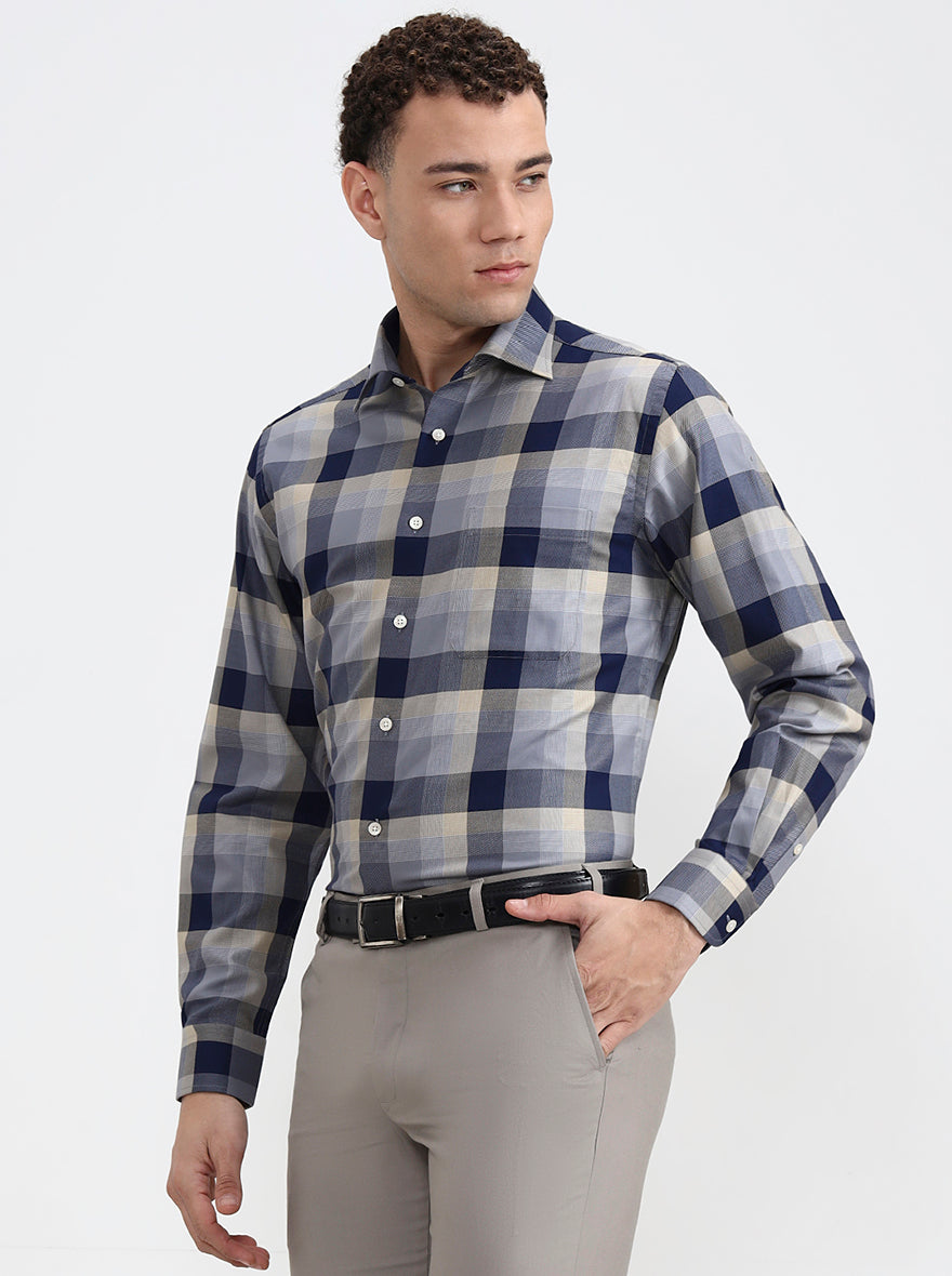 Fawn Checked Slim Fit Formal Shirt | Metal