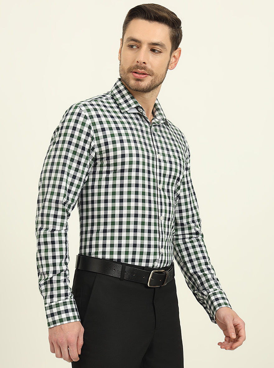 White & Green Checked Slim Fit Formal Shirt | JadeBlue Youth