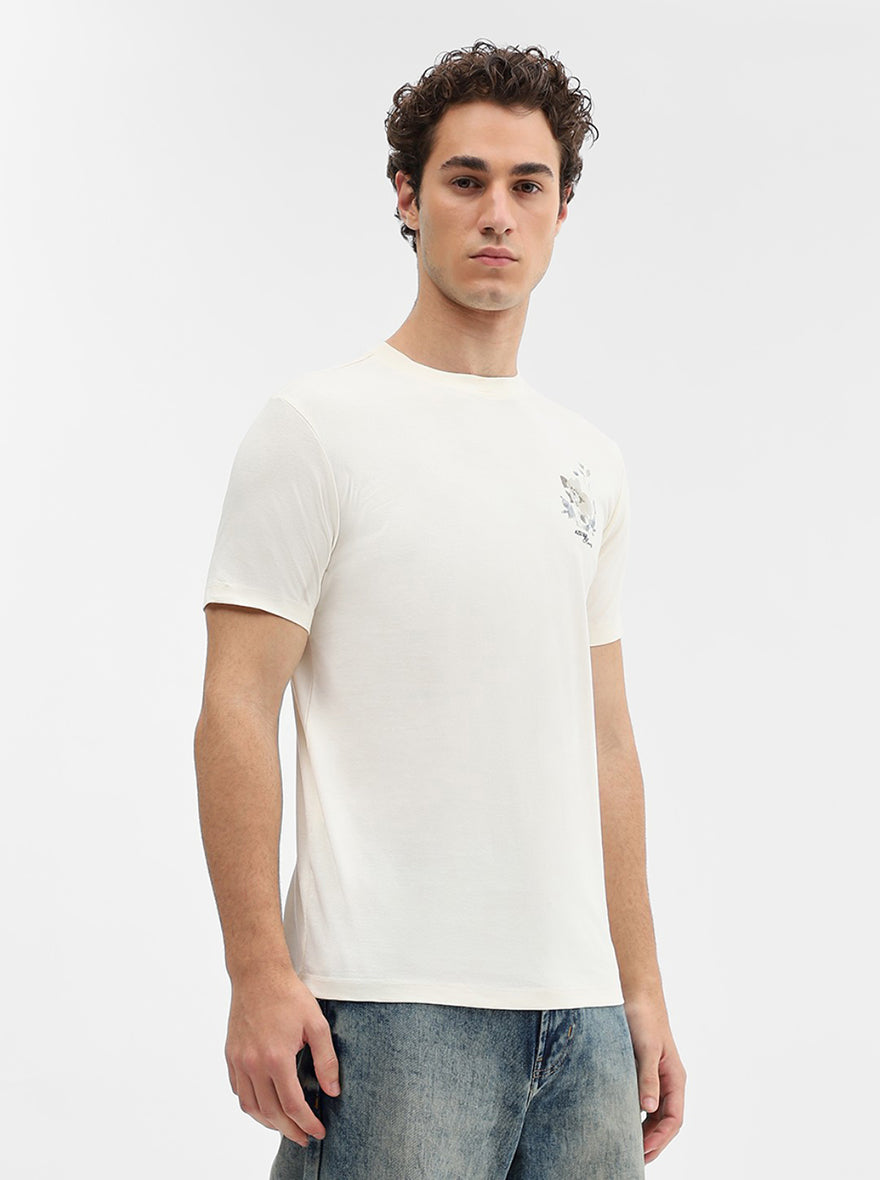 White Printed Slim Fit T-Shirt | Greenfibre