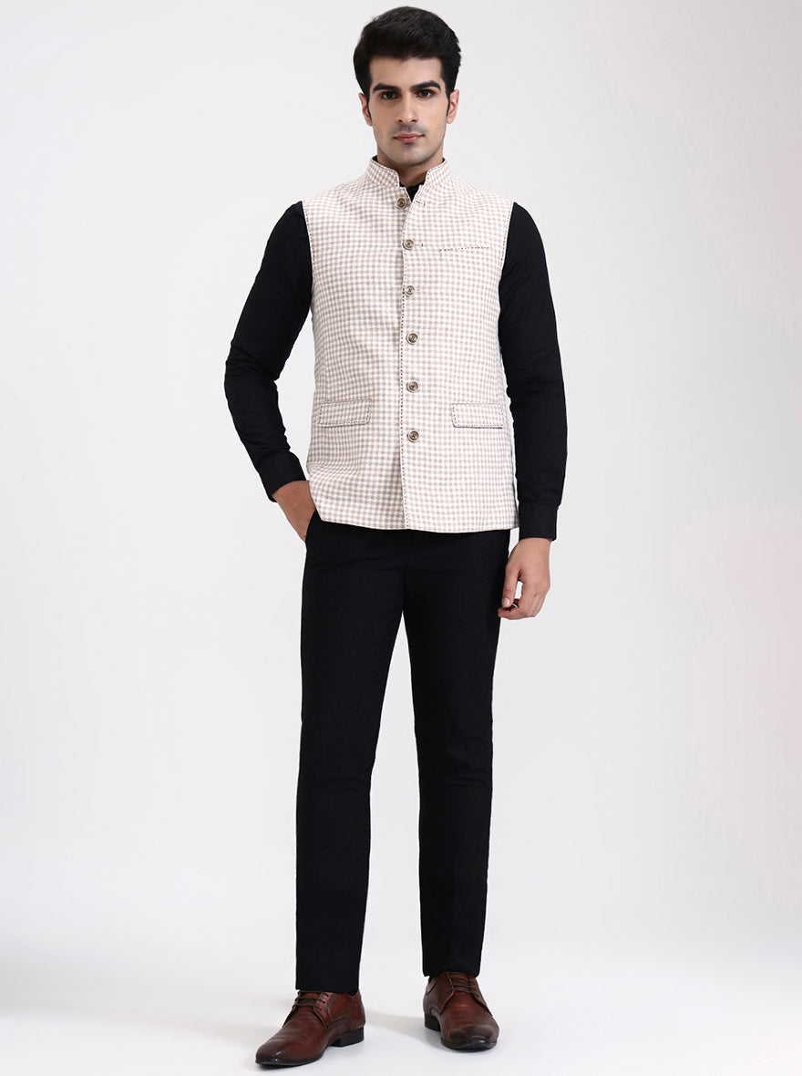 Natural Checked Regular Fit Modi Jacket | JadeBlue