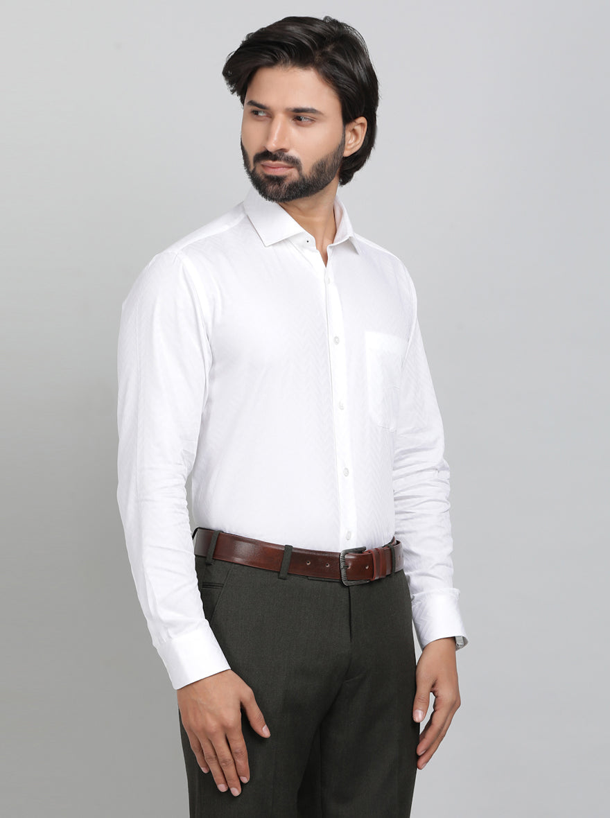 White Printed Slim Fit Formal Shirt | Metal