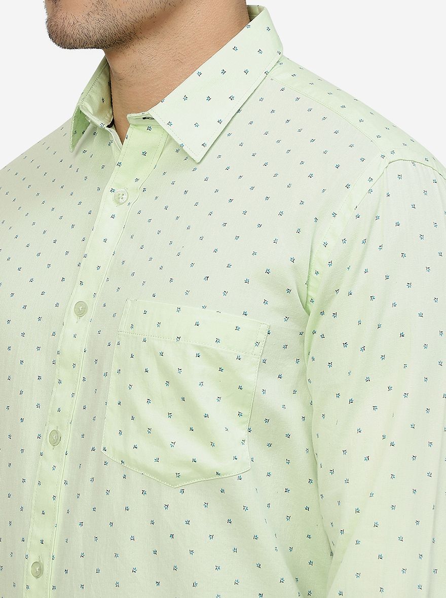 Mint Green Printed Smart Fit Semi Casual Shirt | Greenfibre