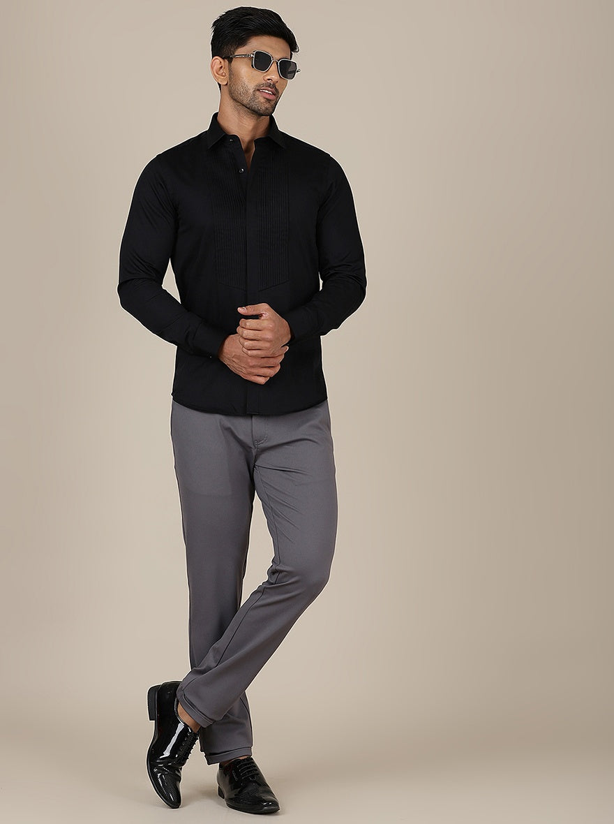 Black Solid Slim Fit Party Wear Shirt | Wyre