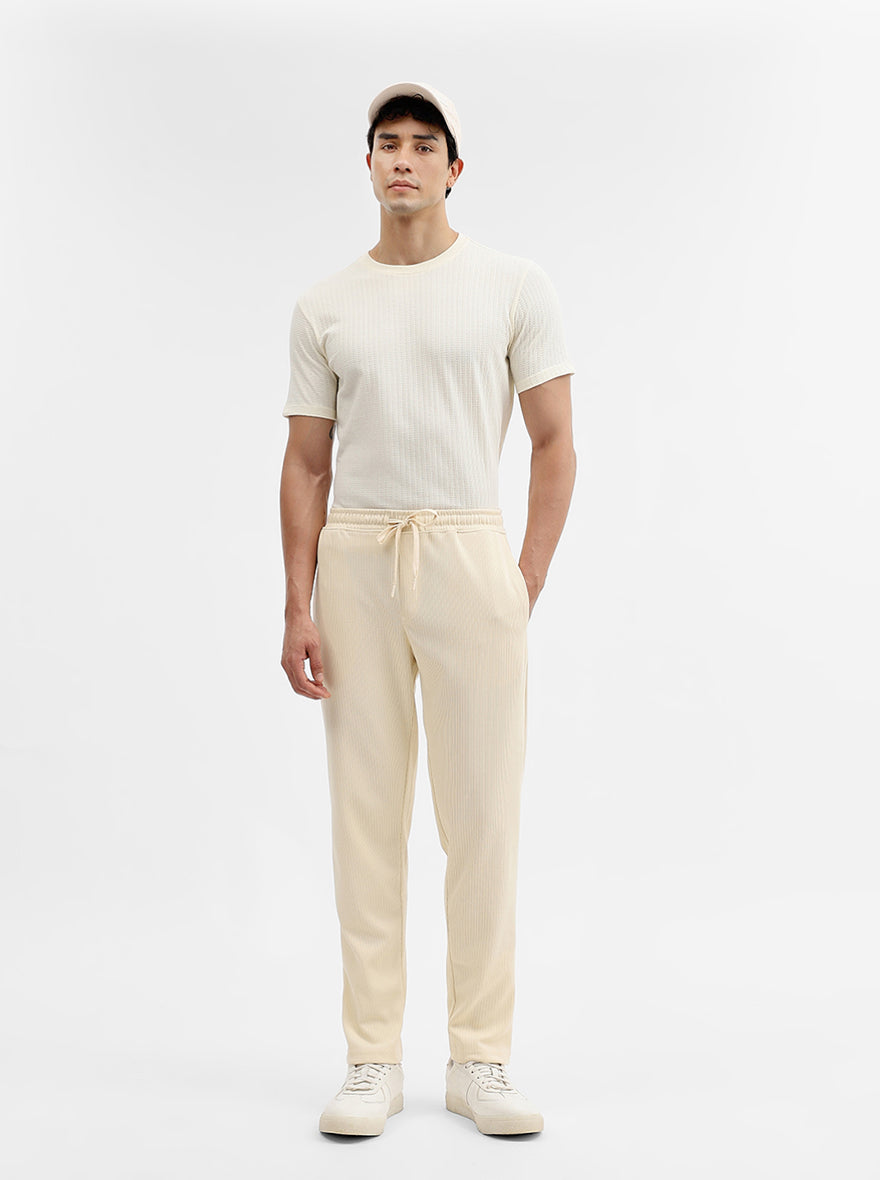 Cream Solid Slim Fit Track Pant | JadeBlue
