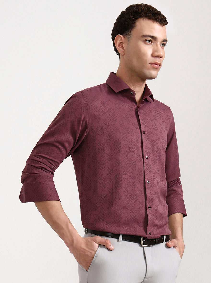 Carrot Red Printed Slim Fit Party Wear Shirt | Wyre