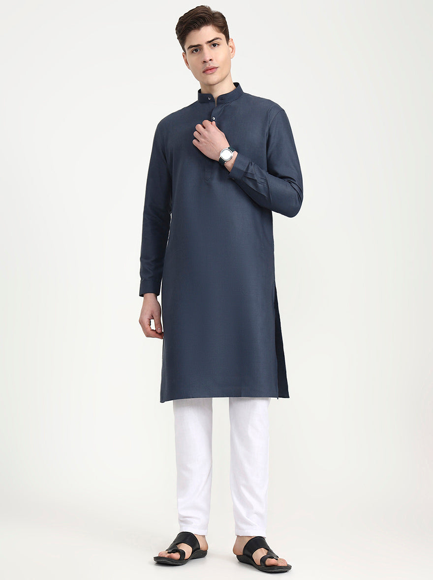 Grey Solid Modi Kurta | JadeBlue