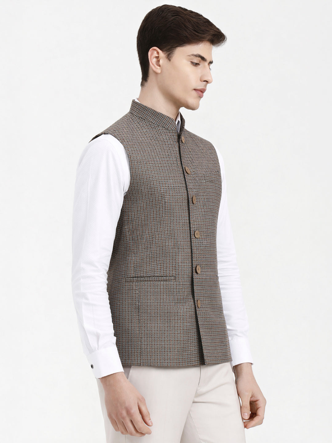 Fawn & Brown Solid Modi Jacket | JadeBlue