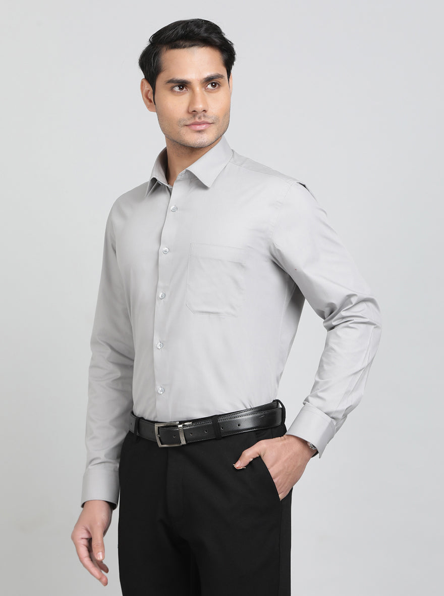 Grey Solid Slim Fit Formal Shirt | JadeBlue