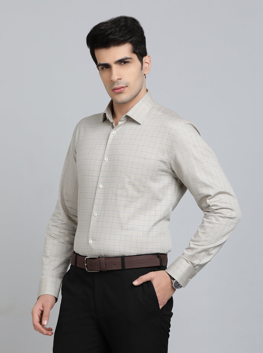 Grey Checked Regular Fit Formal Shirt | JadeBlue