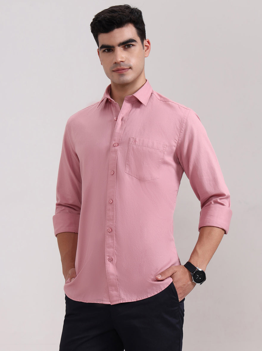 Onion Pink Solid Tailored Fit Semi Casual Shirt | JadeBlue
