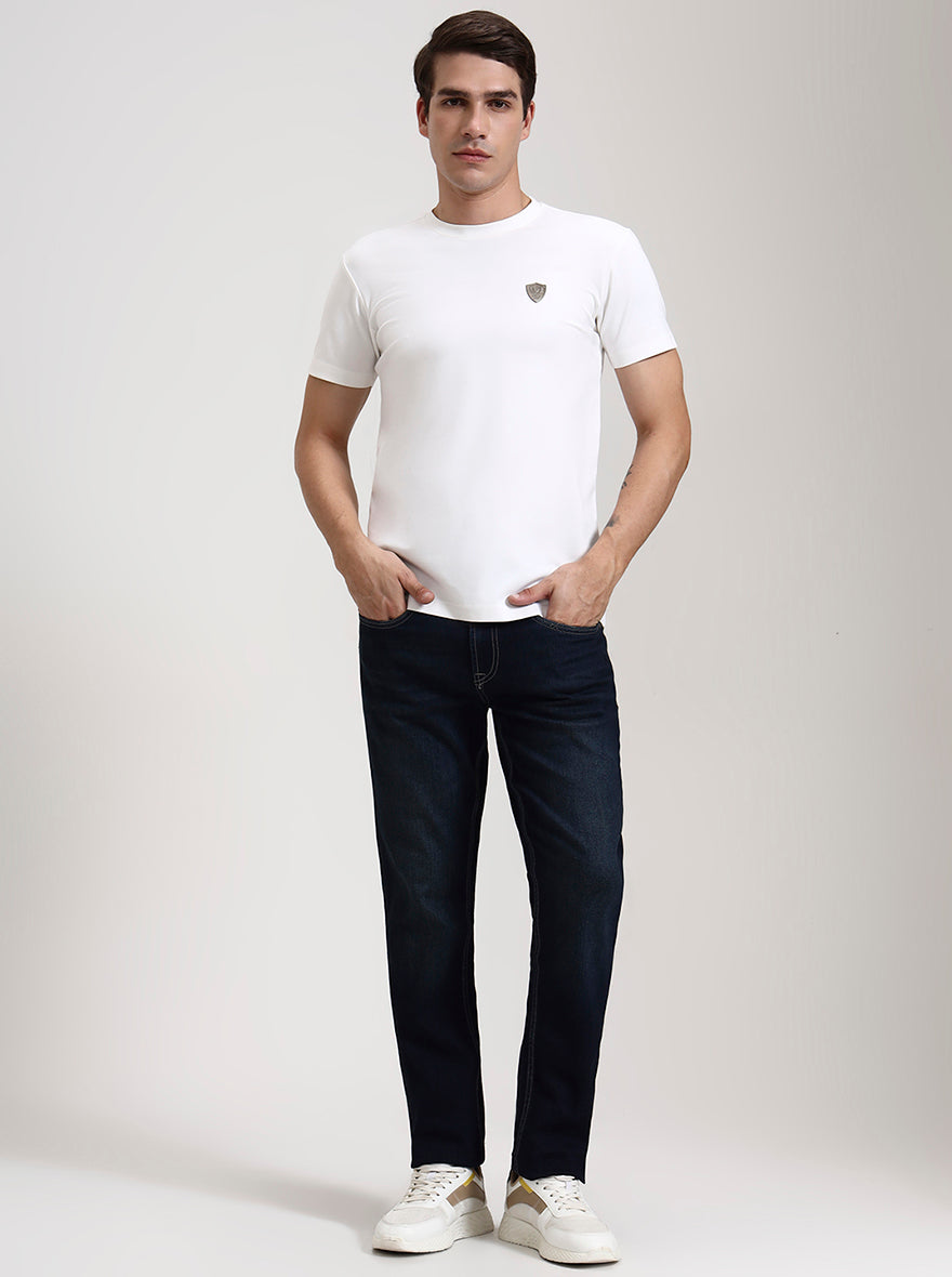 Dark Blue Solid Tailored Fit Jeans | JadeBlue