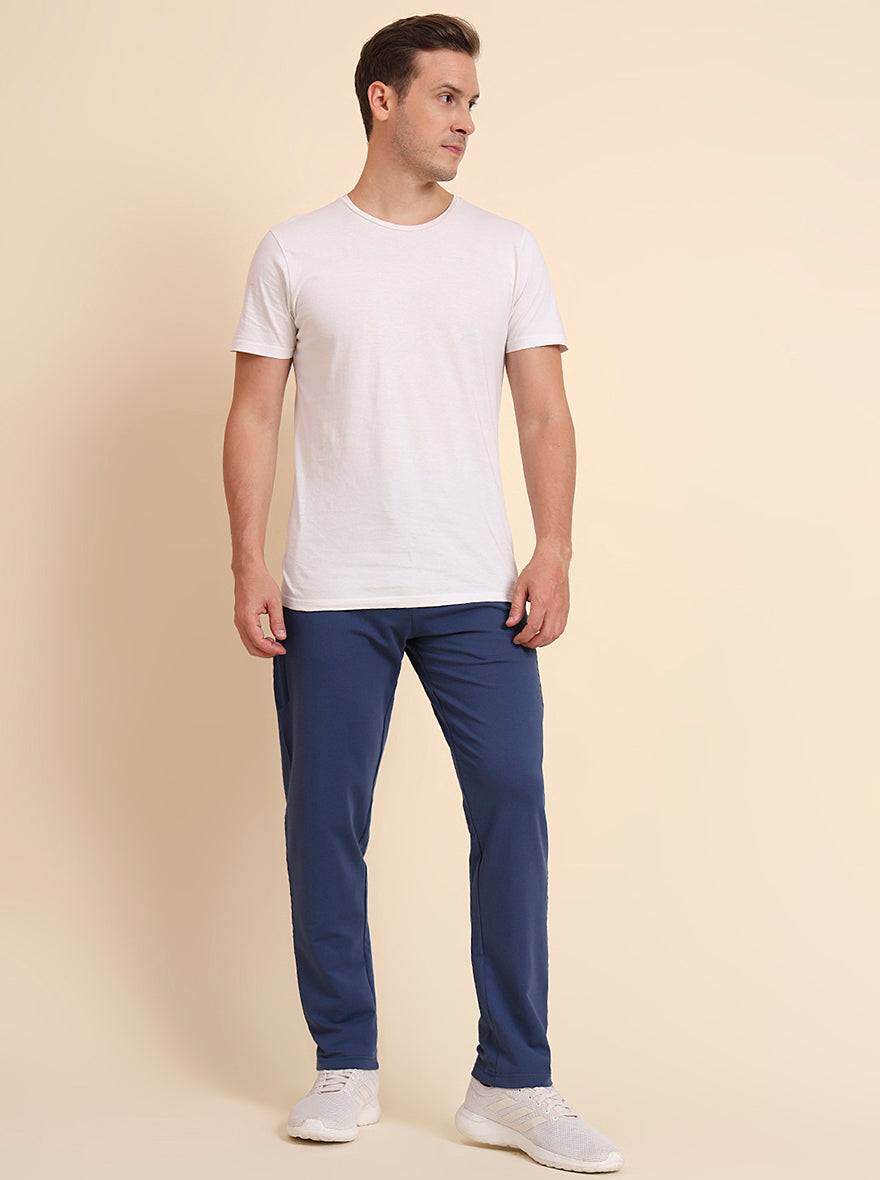 Navy Blue Solid Slim Fit Track Pant | JadeBlue