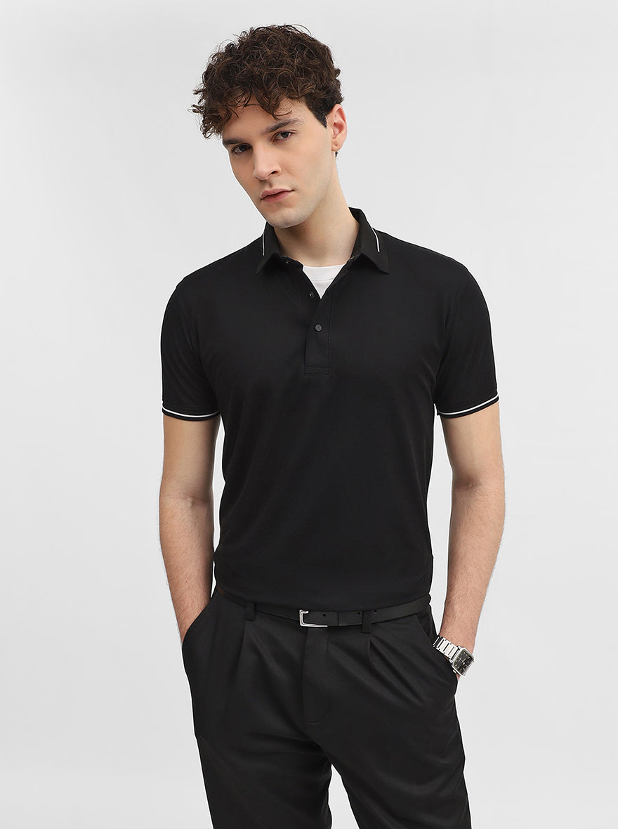 Black Solid Slim Fit Polo T-Shirt | JadeBlue