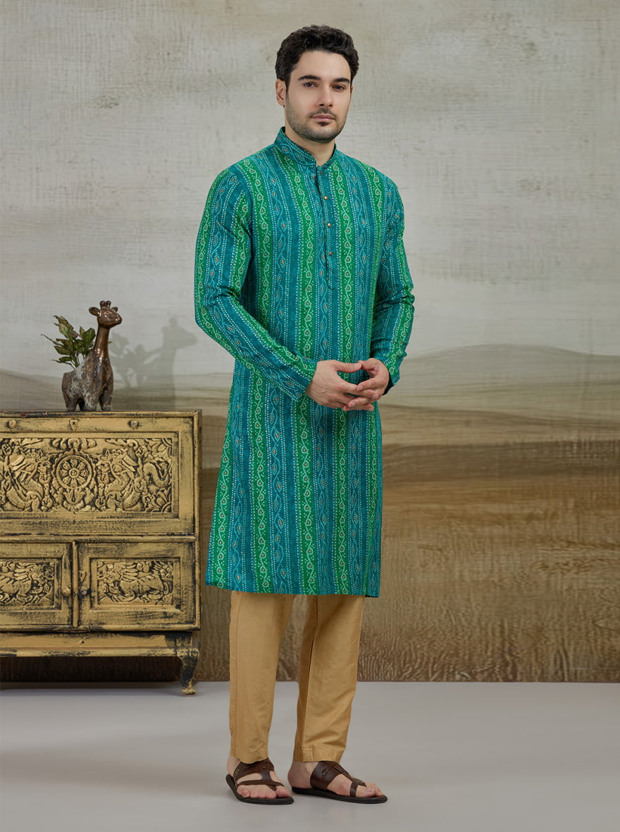 Green Printed Kurta | The Kurta Company