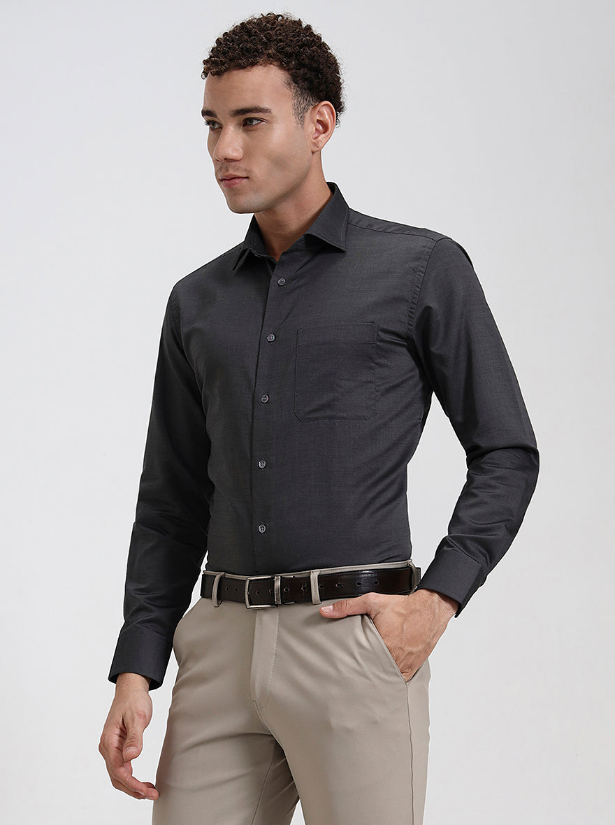 Grey Solid Slim Fit Formal Shirt | JadeBlue Super Luxe