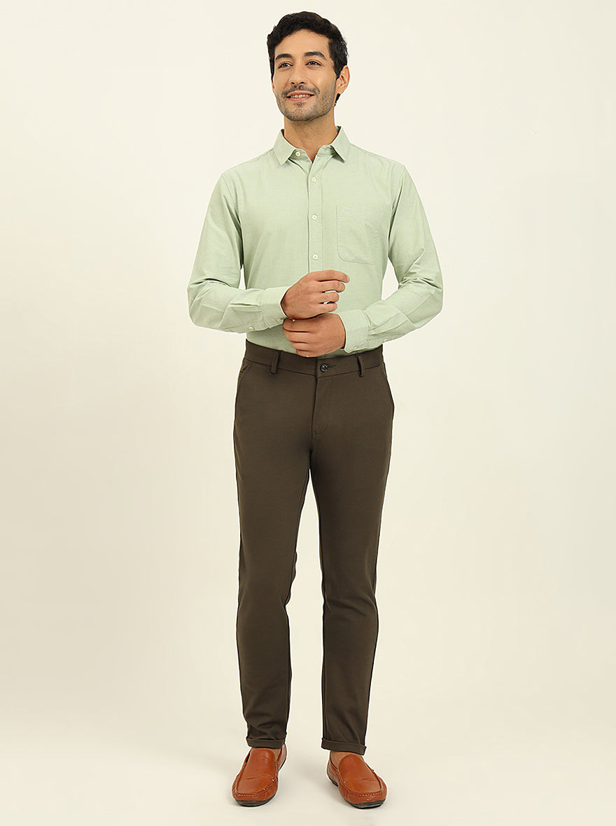 Olive Solid Venice Fit Casual Trouser | JadeBlue