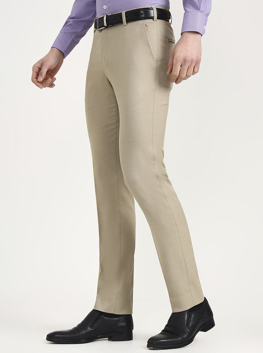 Khaki Solid Super Slim Fit Formal Trouser | JadeBlue Youth