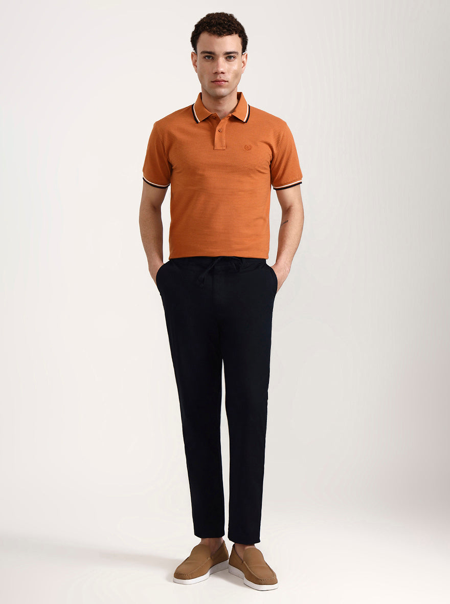 Navy Blue Solid Slim Fit Track Pant | JadeBlue
