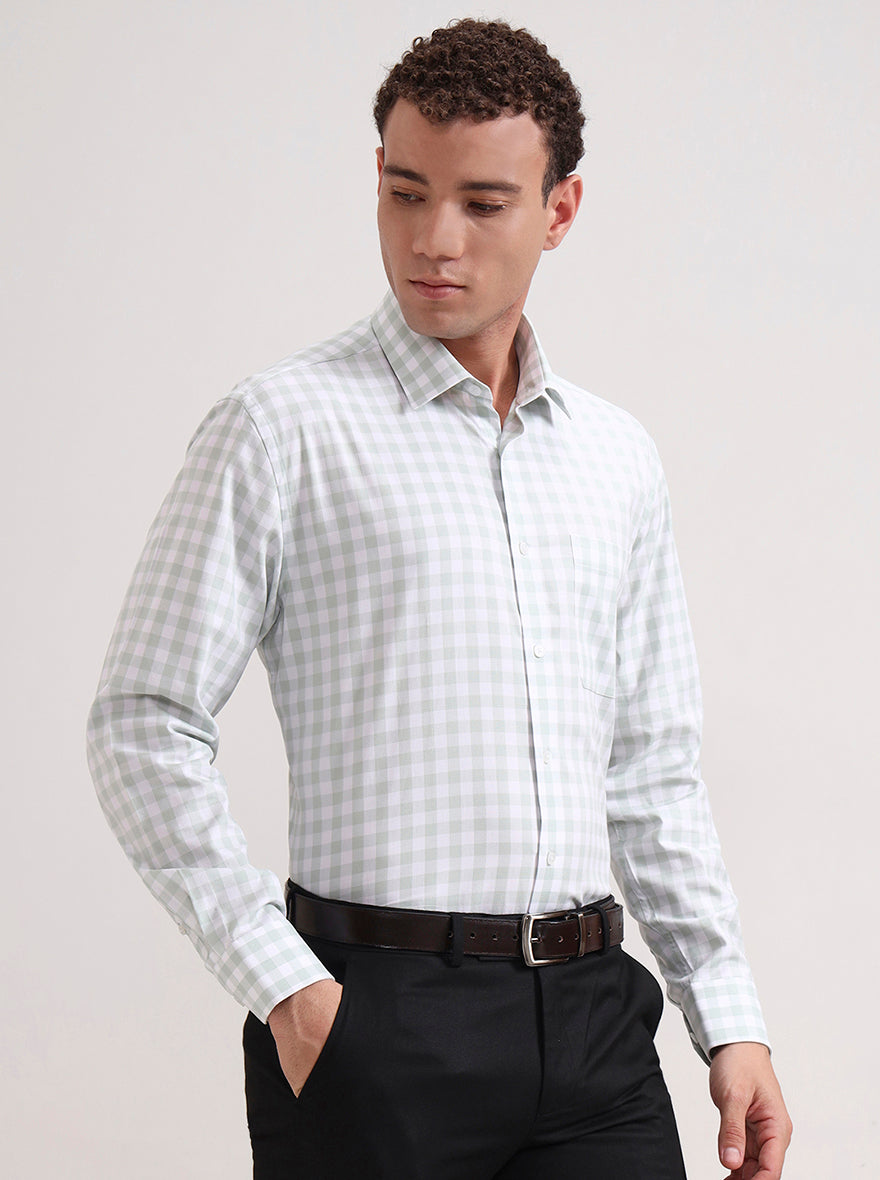 White Pista Checked Regular Fit Formal Shirt | JadeBlue